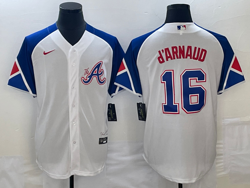 Men's Atlanta Braves Travis d'Arnaud #16 White 2023 City Connect Replica Player jersey