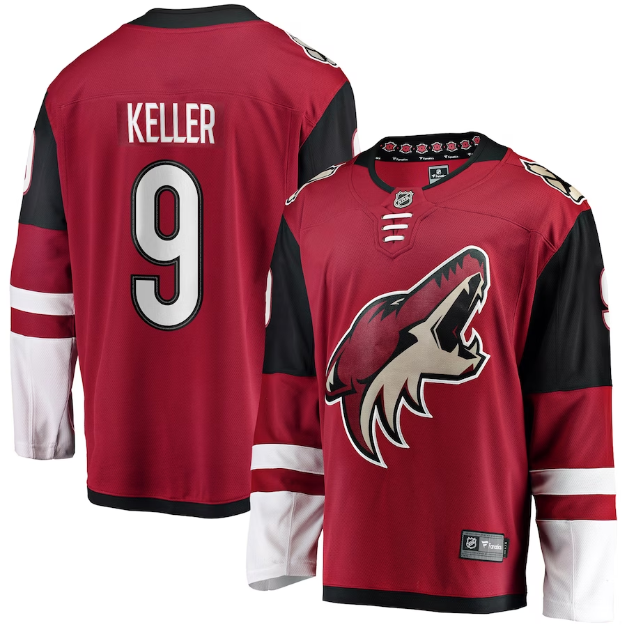 Men's Arizona Coyotes Clayton Keller #9 Garnet Home Premier Breakaway Player jersey