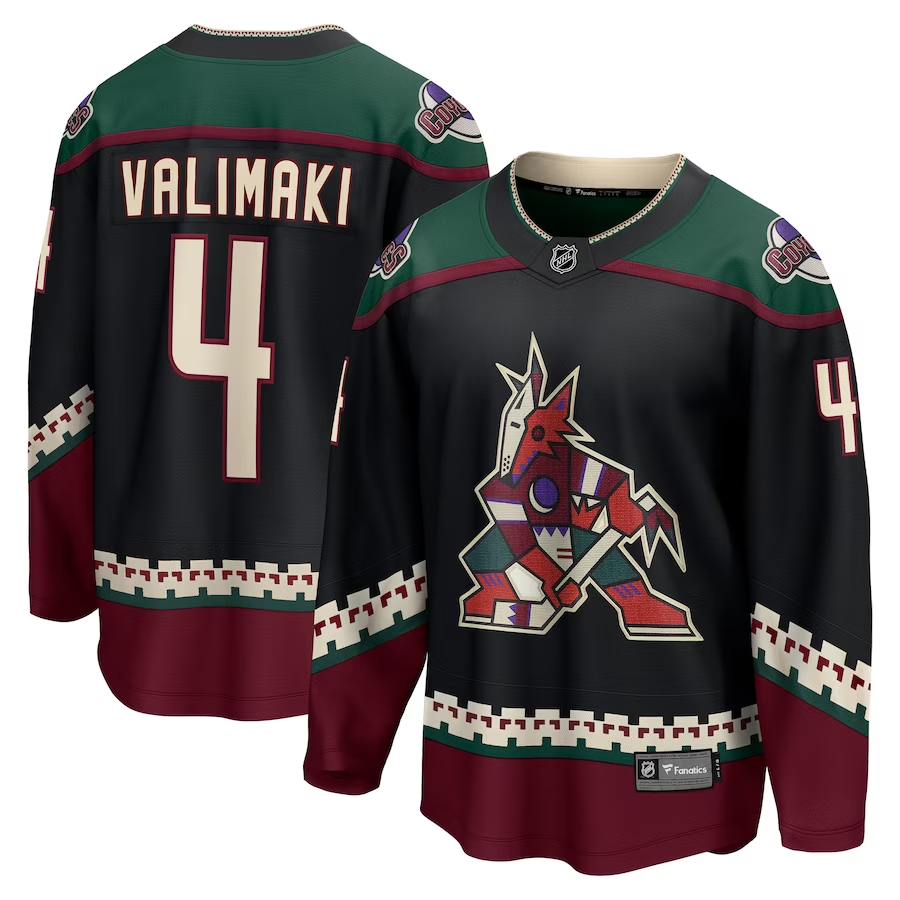 Men's Arizona Coyotes Juuso Valimaki #4 Black Home Breakaway jersey