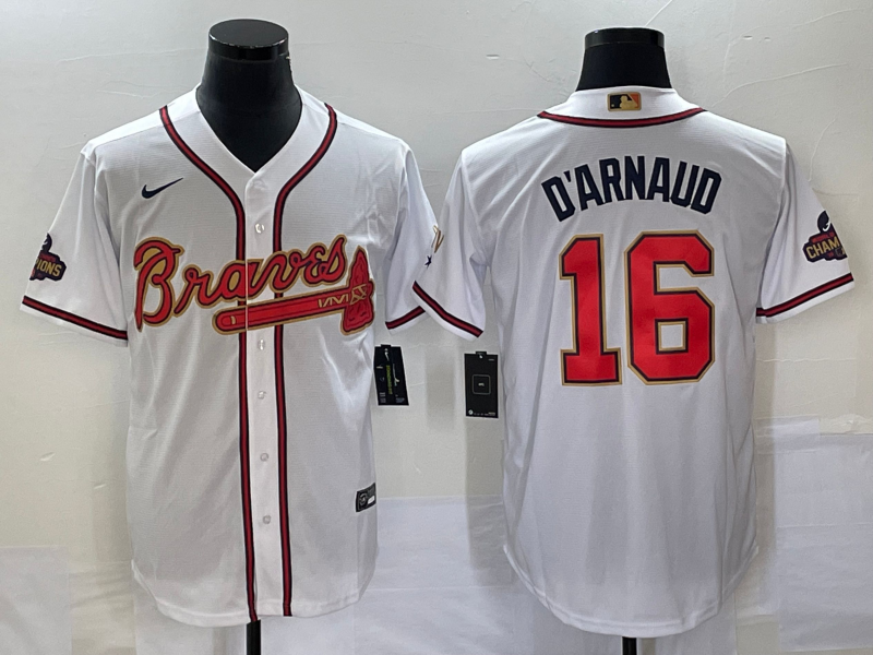 Men's Atlanta Braves Travis d'Arnaud #16 White Replica Player jersey