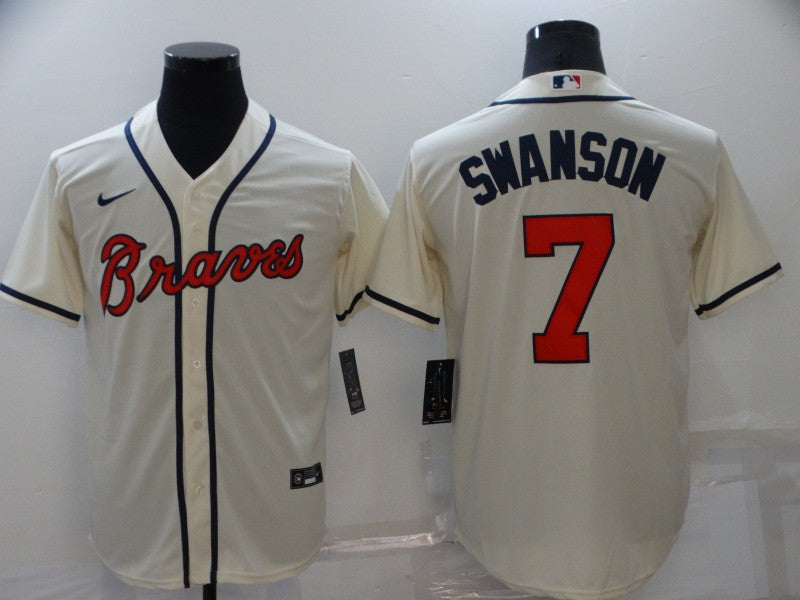 Men's Atlanta Braves Dansby Swanson #7 Beige Replica Player jersey